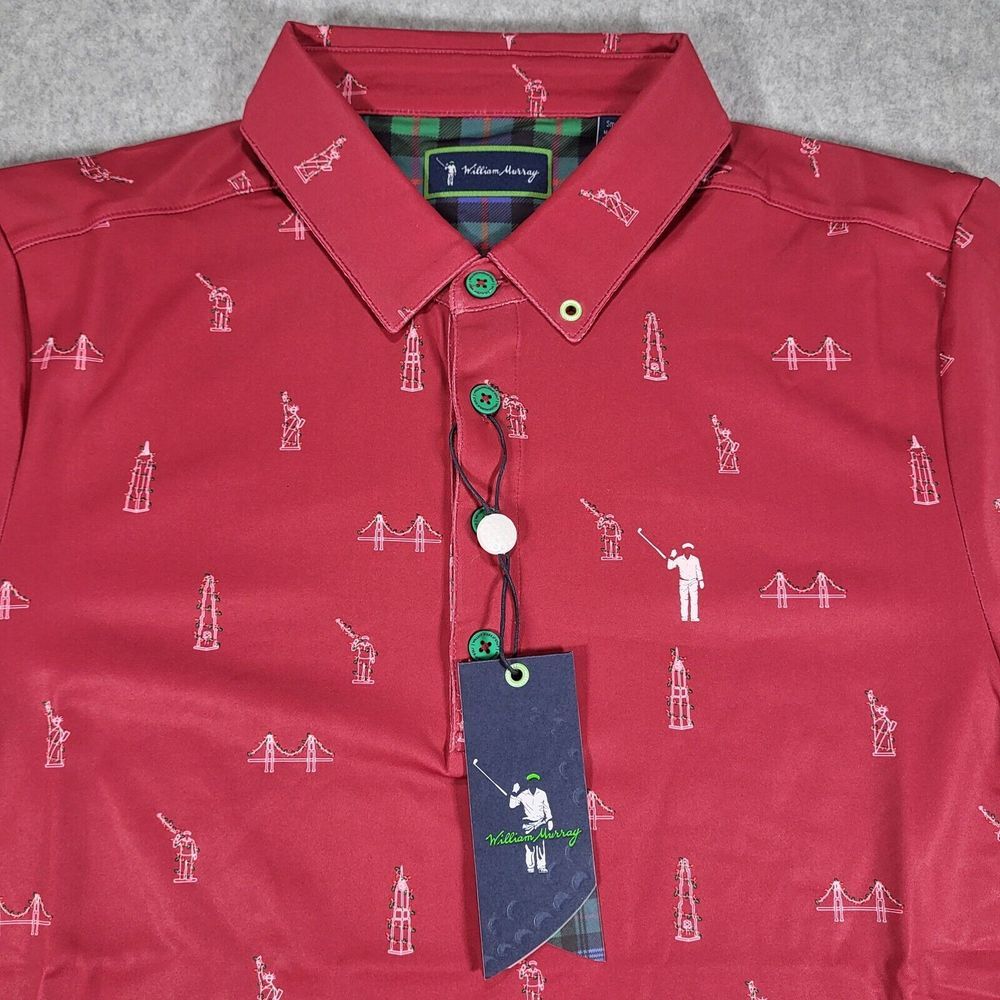 William Murray‎ Tis The Season Short Sleeve Golf Polo Mens Small Cranberry